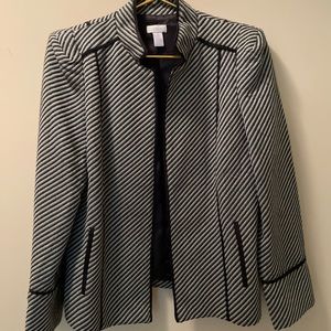 Chico’s black and white stripe blazer.